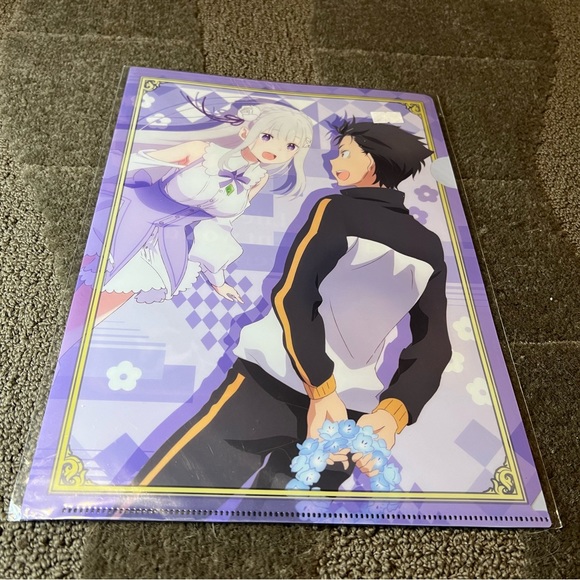 Re:Zero Emilia & Subaru Clear File Folder Plastic Anime Japan Exclusive Official - Picture 1 of 6
